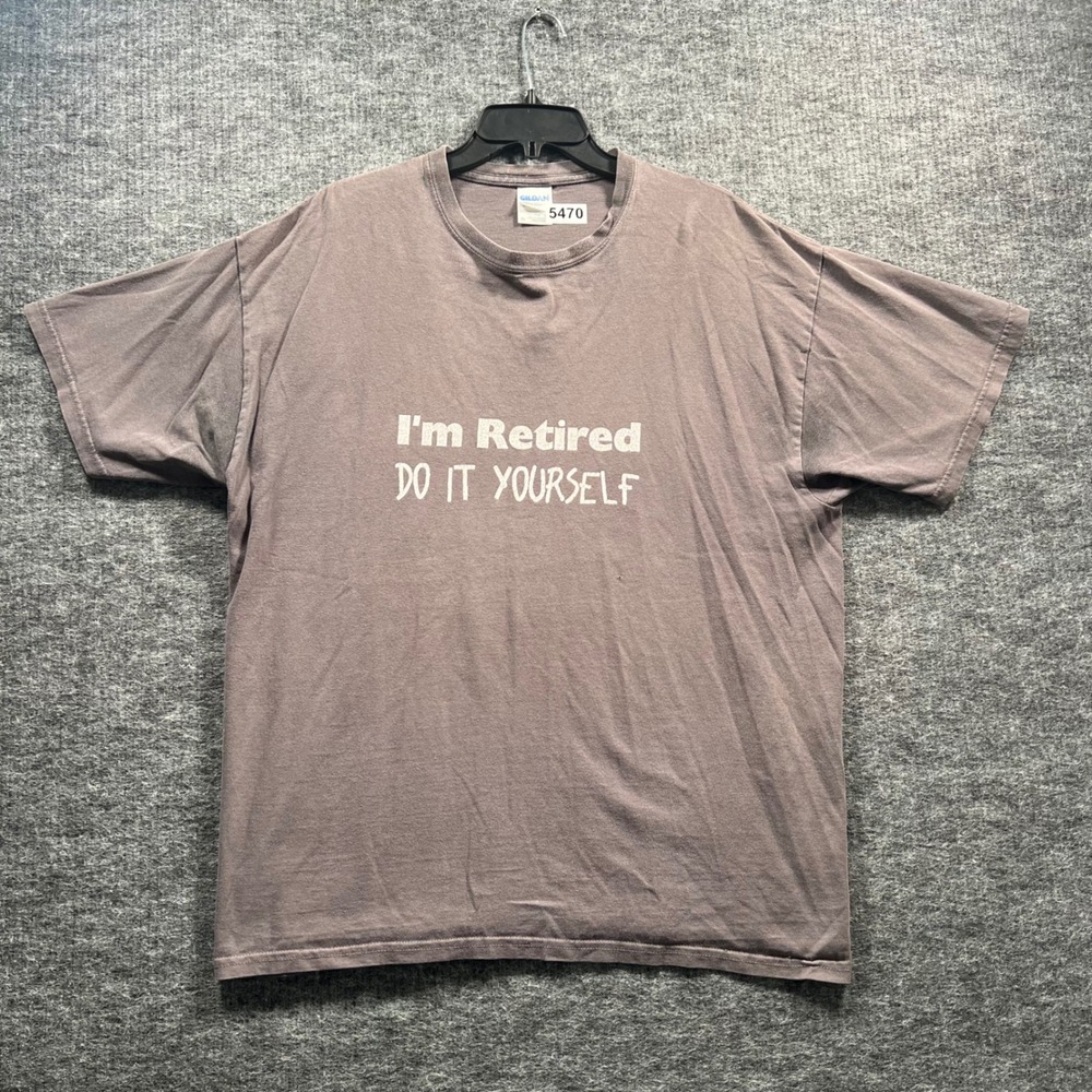 Gildan Im Retired Do It Yourself Graphic T-Shirt Mens XL Purple Funny Tee